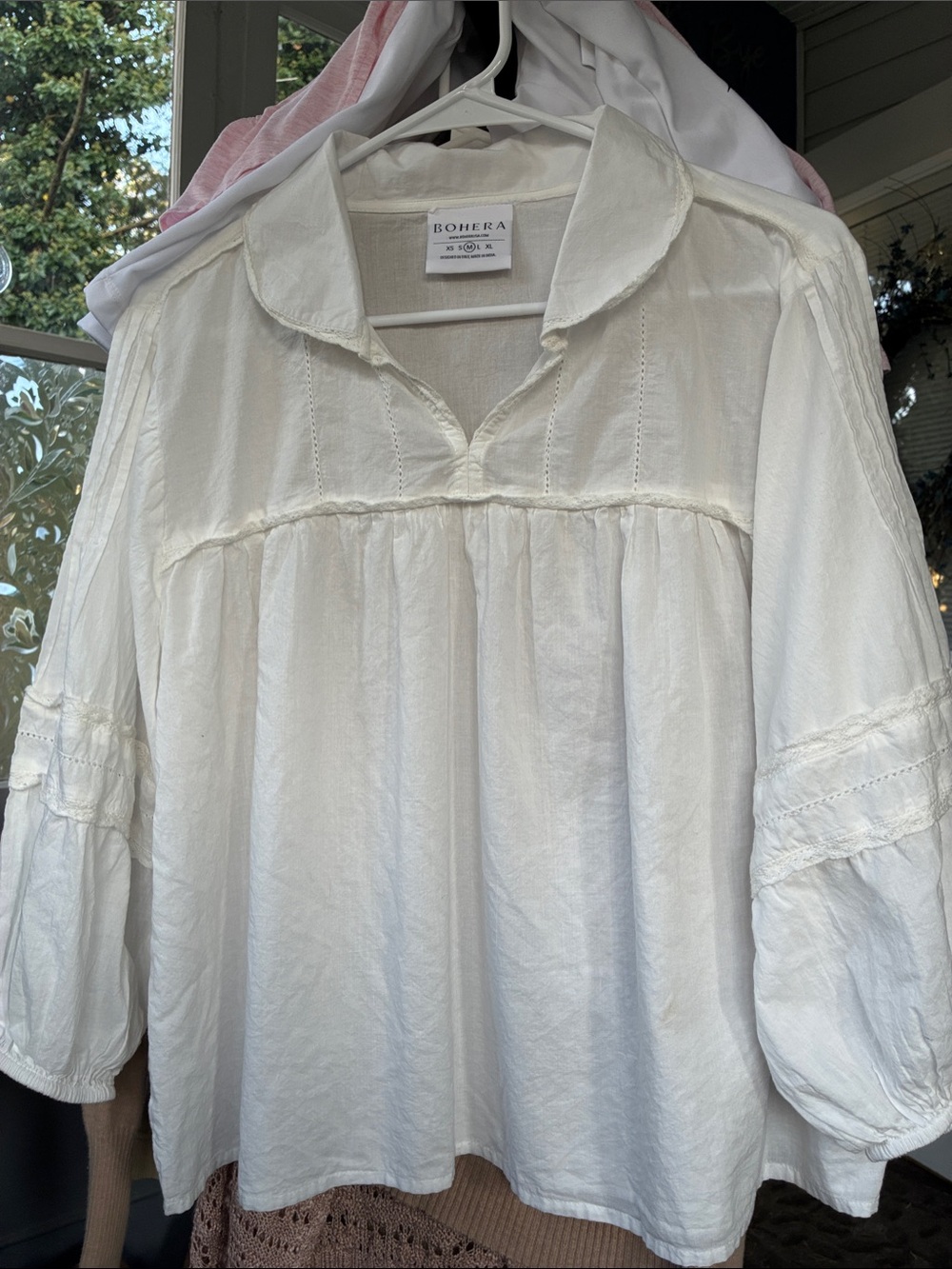 Women's Cream Peasant Tunic Blouse